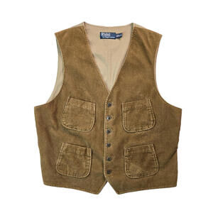 Polo Ralph Lauren Brown Corduroy Multi Pocket Vest Mens Size Large L